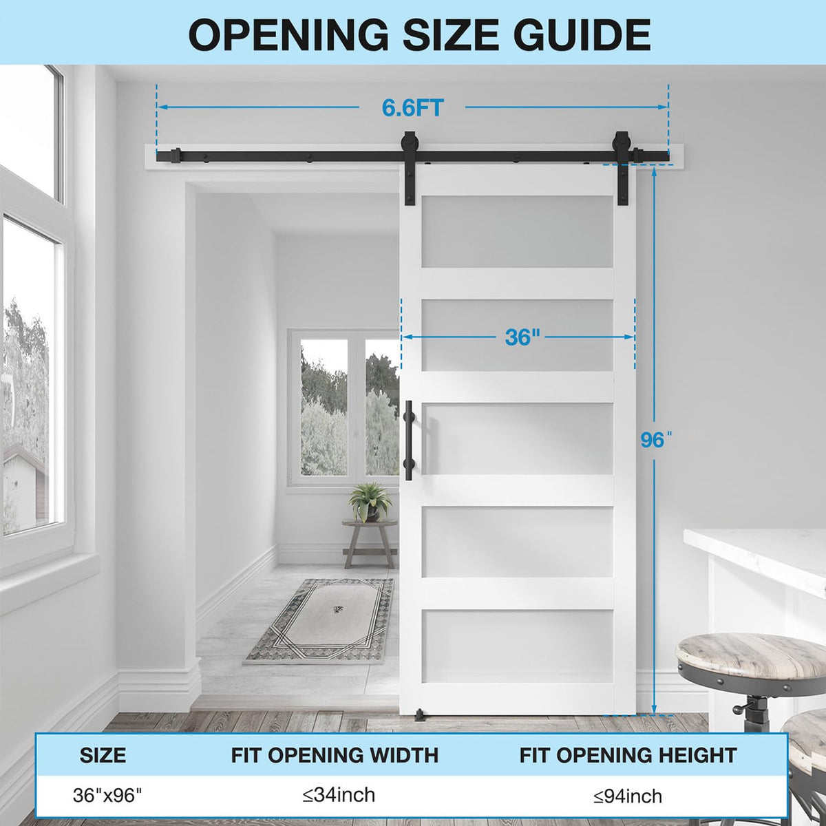 COSHOMER 36in x 96in 5-Panel Sliding Glass Barn Door with 6.6ft Hardware Kit