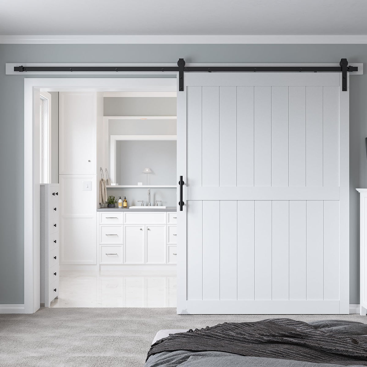 COSHOMER 60 x 84in MDF Sliding Barn Door with 10ft Barn Door Hardware Kit & Handle