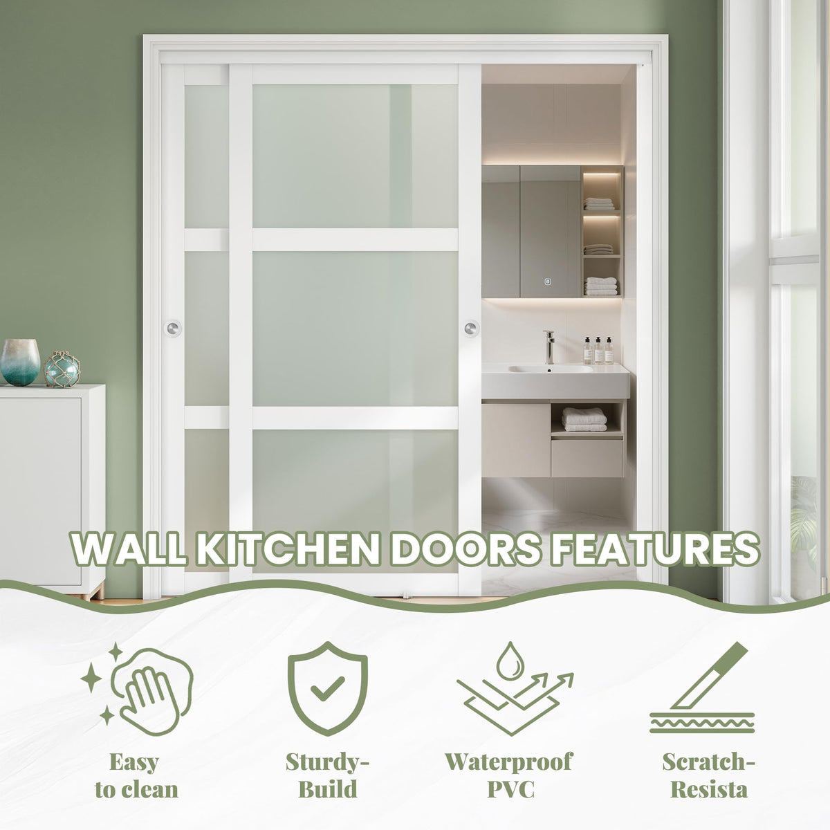 SMARTSTANDARD Sliding Closet Barn Door 60x80 Inch(Double 31")with 3-Lite Frosted Glass