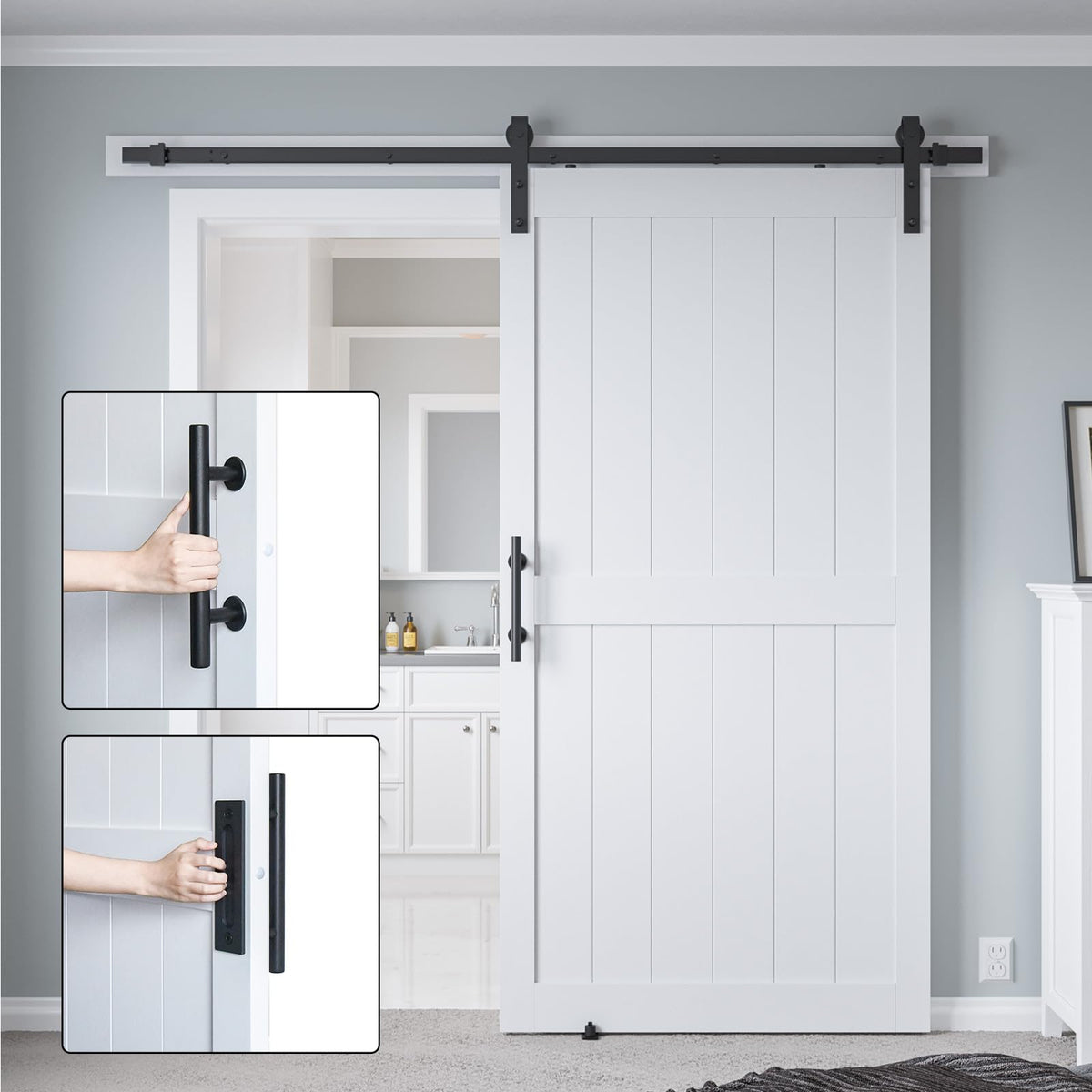 COSHOMER 42in x 96in MDF Sliding Barn Door with 7ft Barn Door Hardware Kit & Handle