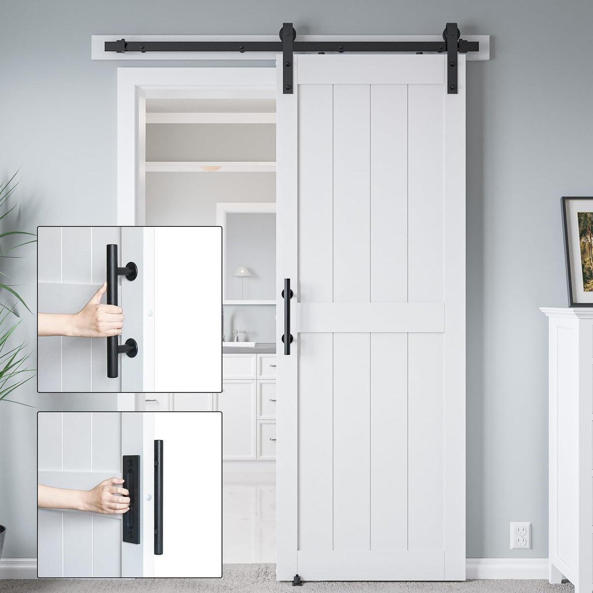 COSHOMER 30in x 96in White MDF Sliding Barn Door, Pre-Drilled Holes Easy Assembly