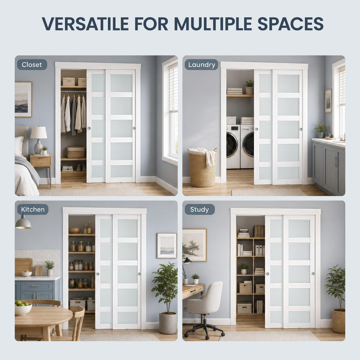 SMARTSTANDARD 72in x 80in White Sliding Closet Barn Door, Wood Closet Sliding Door