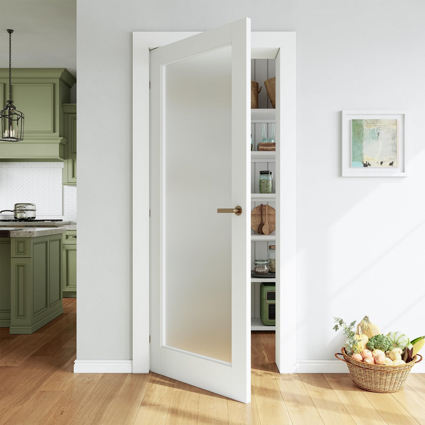 SMARTSTANDARD 18" x 80" Slab Door, Solid Core Frosted Glass Pantry Door