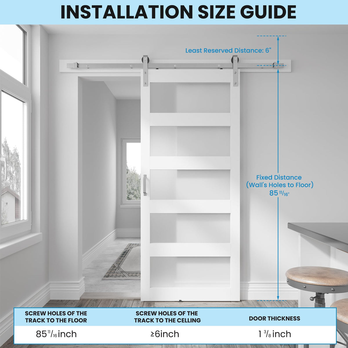 COSHOMER 38in x 84in White Sliding Glass Barn Door with 5-Panel Frosted Glass