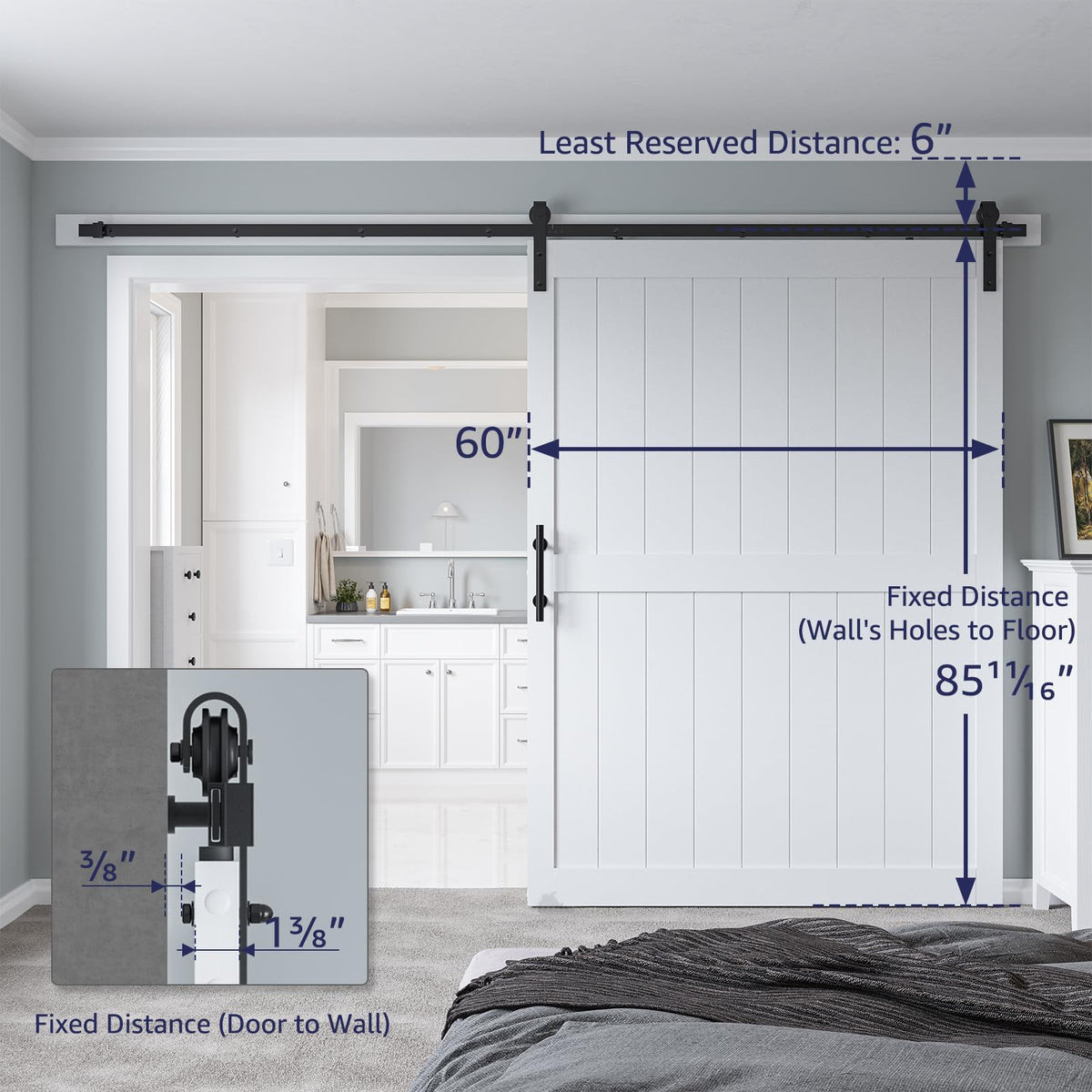 COSHOMER 60 x 84in MDF Sliding Barn Door with 10ft Barn Door Hardware Kit & Handle