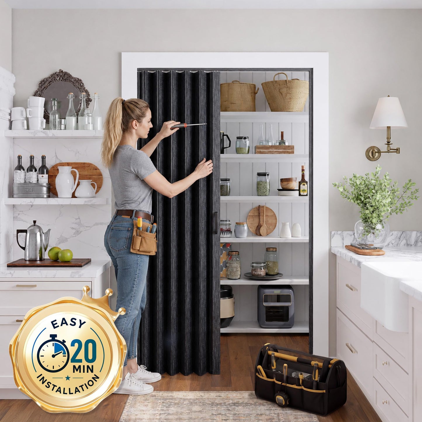 SmartStandard 48" x 80" Accordion Doors Interior, Double Walled, Black