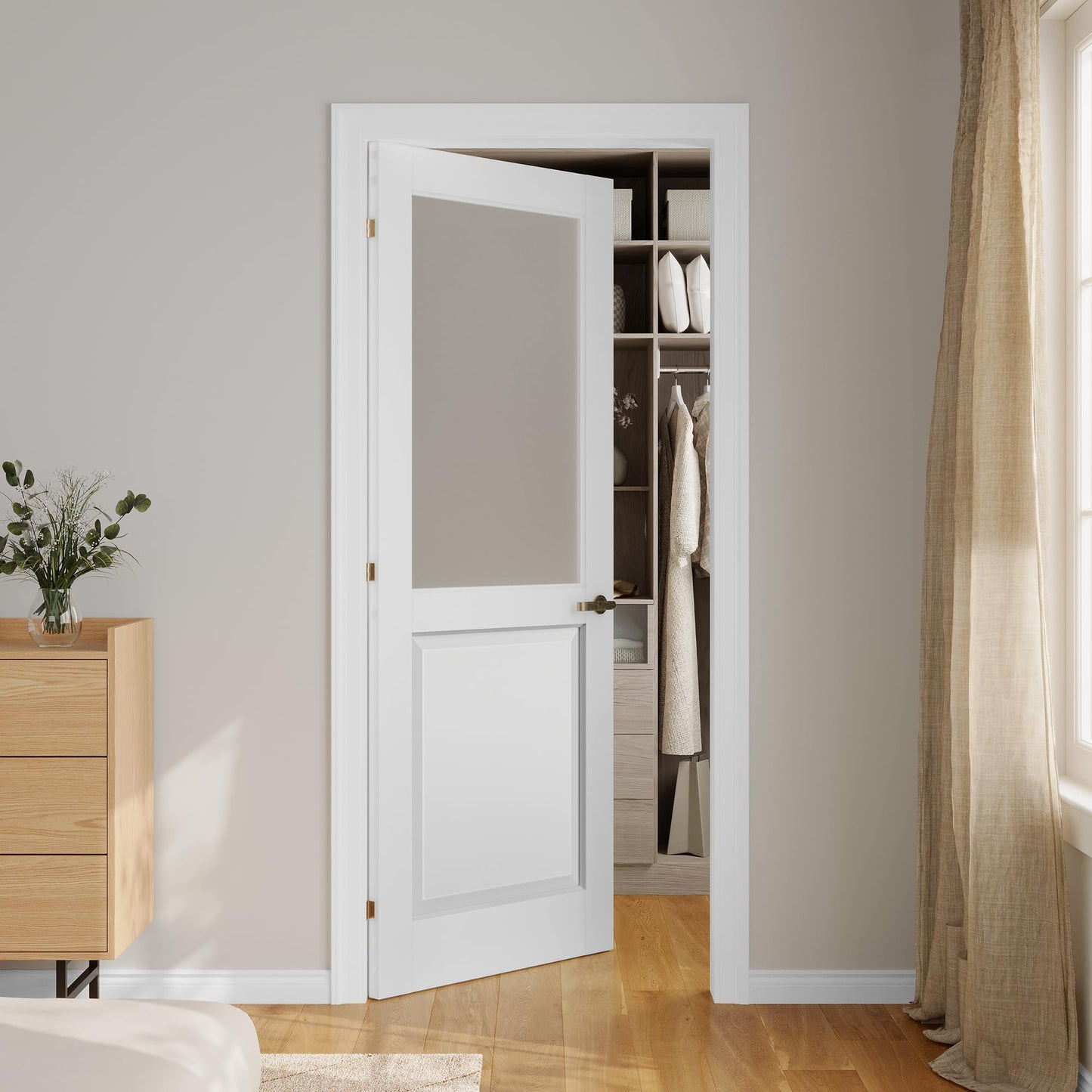 SMARTSTANDARD 24" x 80" Frosted Glass Interior Door Slab, Solid Core