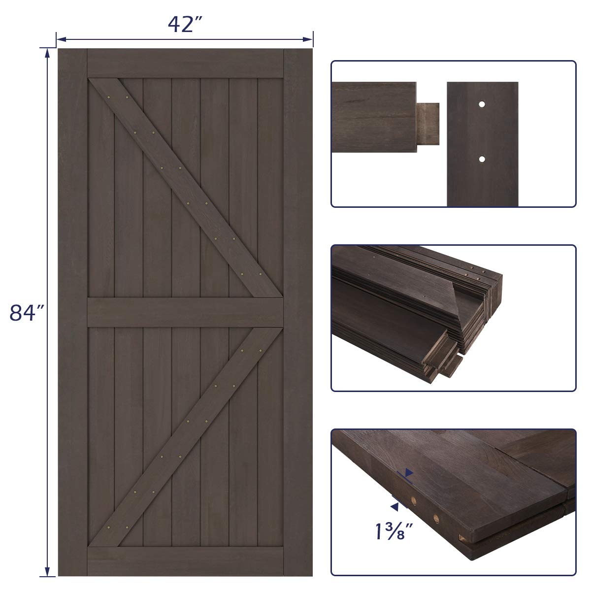 Wood Barn Door with Installation Hardware Kit