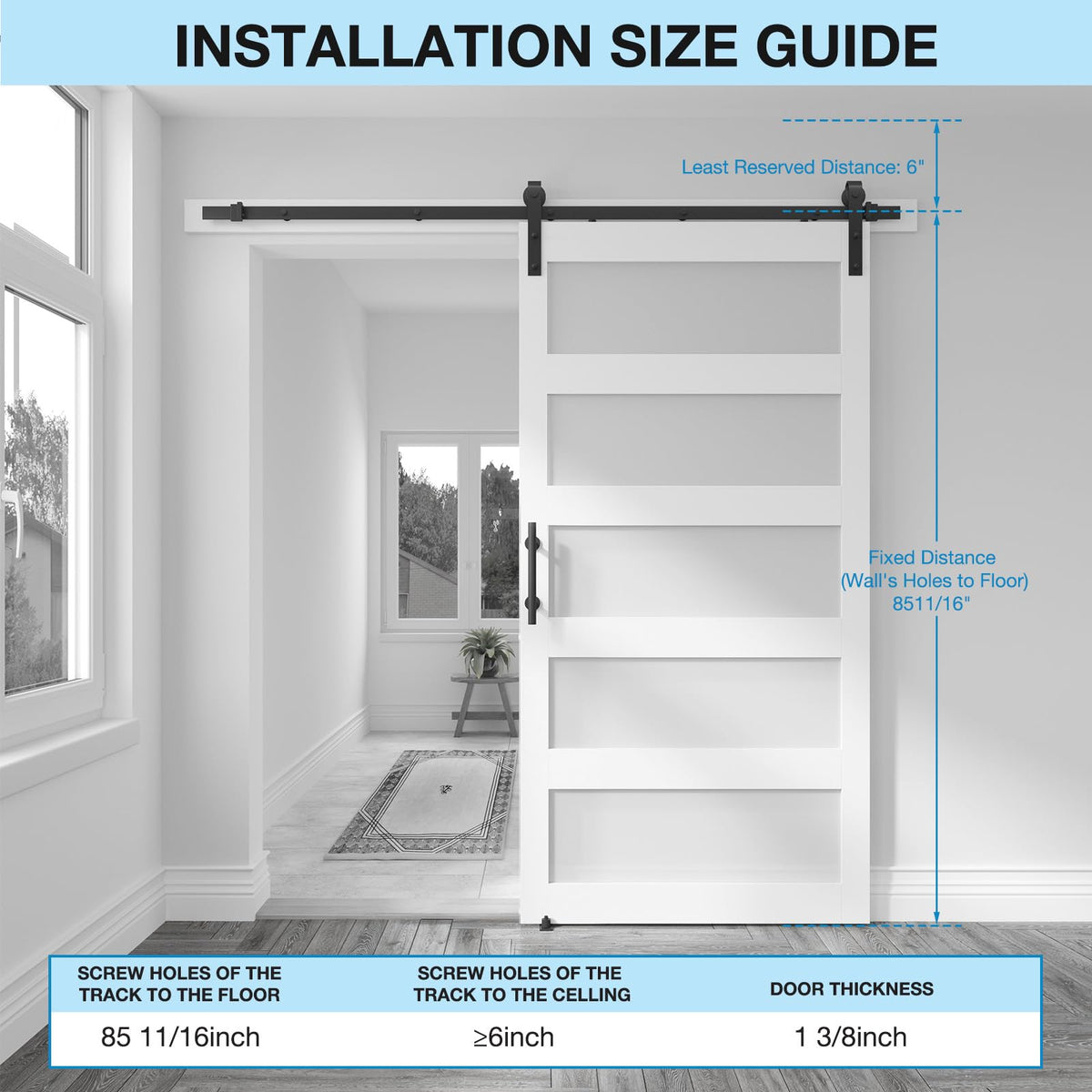 COSHOMER 40in x 84in 5-Panel Sliding Glass Barn Door with 7ft Hardware Kit