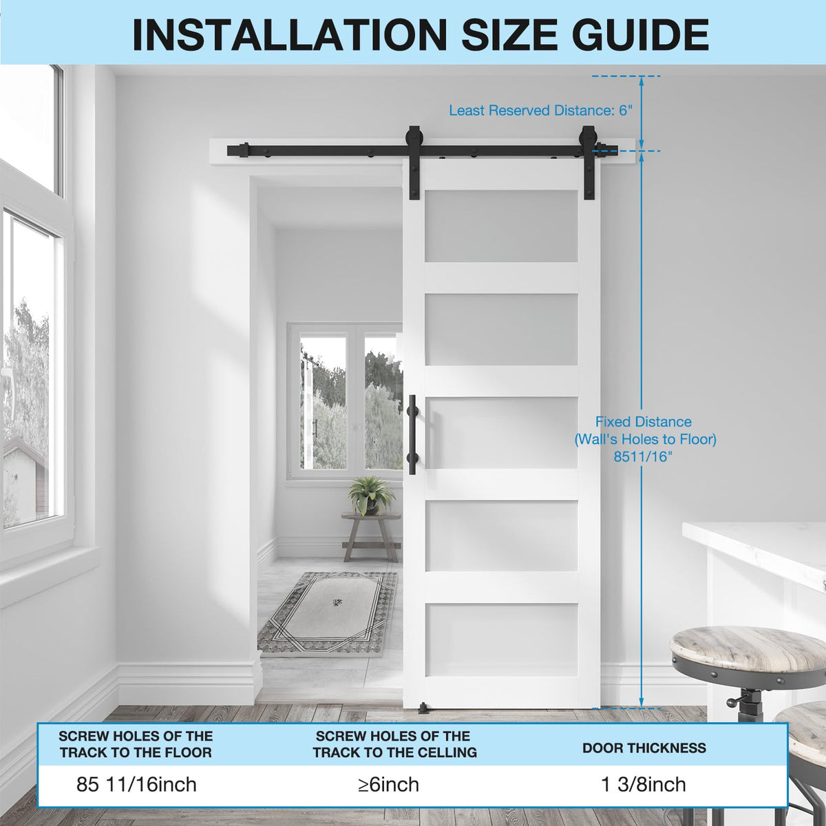 COSHOMER 30in x 84in 5-Panel Sliding Glass Barn Door with 5ft Hardware Kit