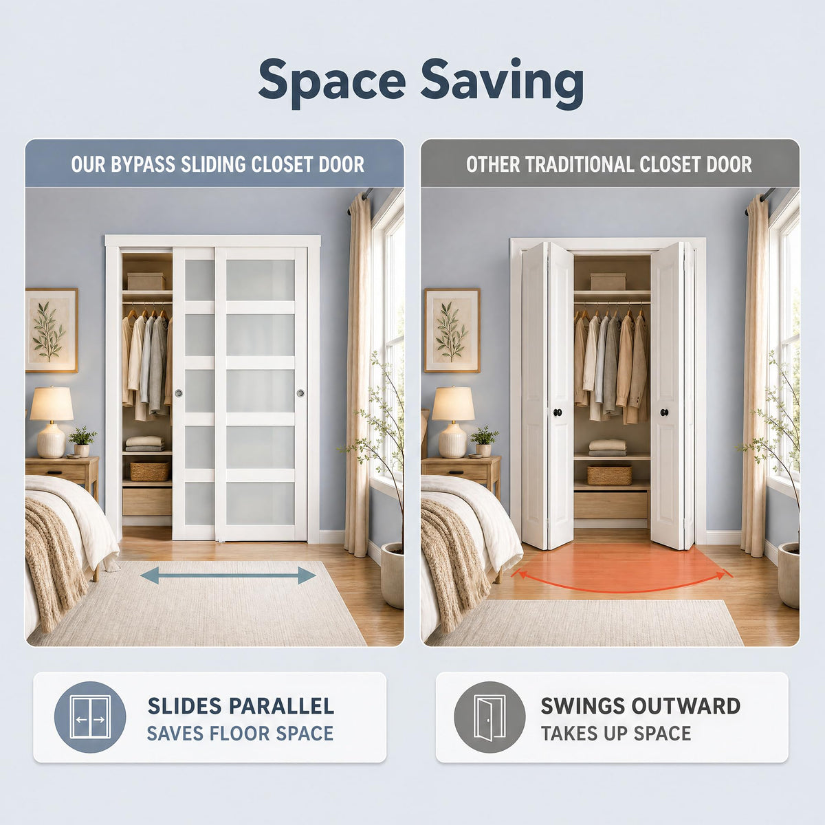 SMARTSTANDARD 72in x 80in White Sliding Closet Barn Door, Wood Closet Sliding Door