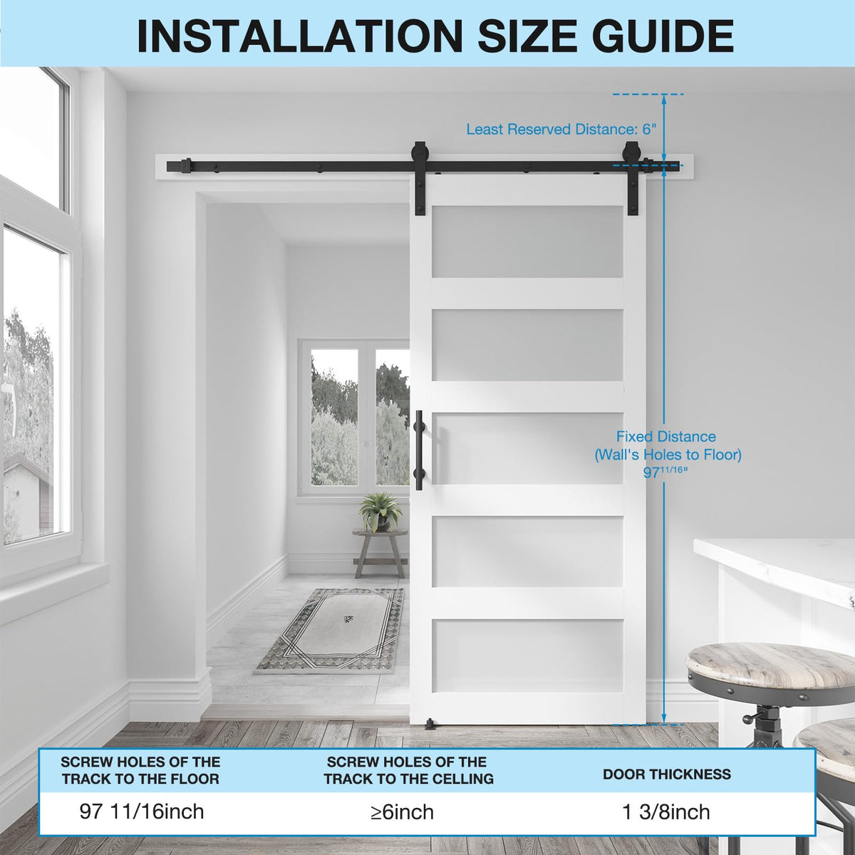 COSHOMER 36in x 96in 5-Panel Sliding Glass Barn Door with 6.6ft Hardware Kit