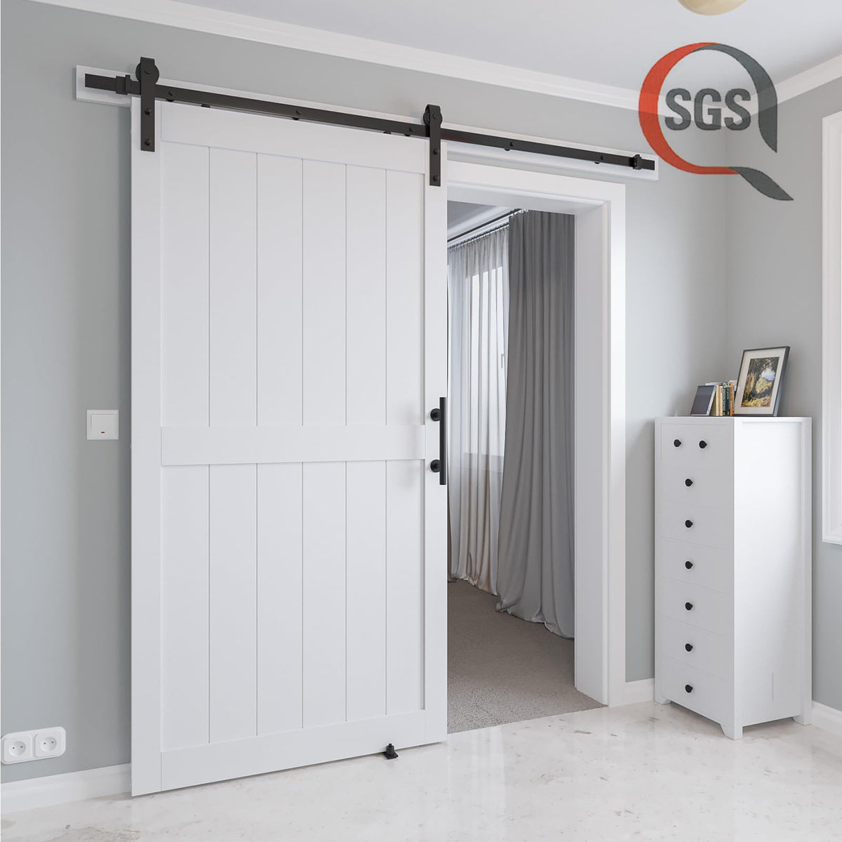 COSHOMER 42in x 96in MDF Sliding Barn Door with 7ft Barn Door Hardware Kit & Handle