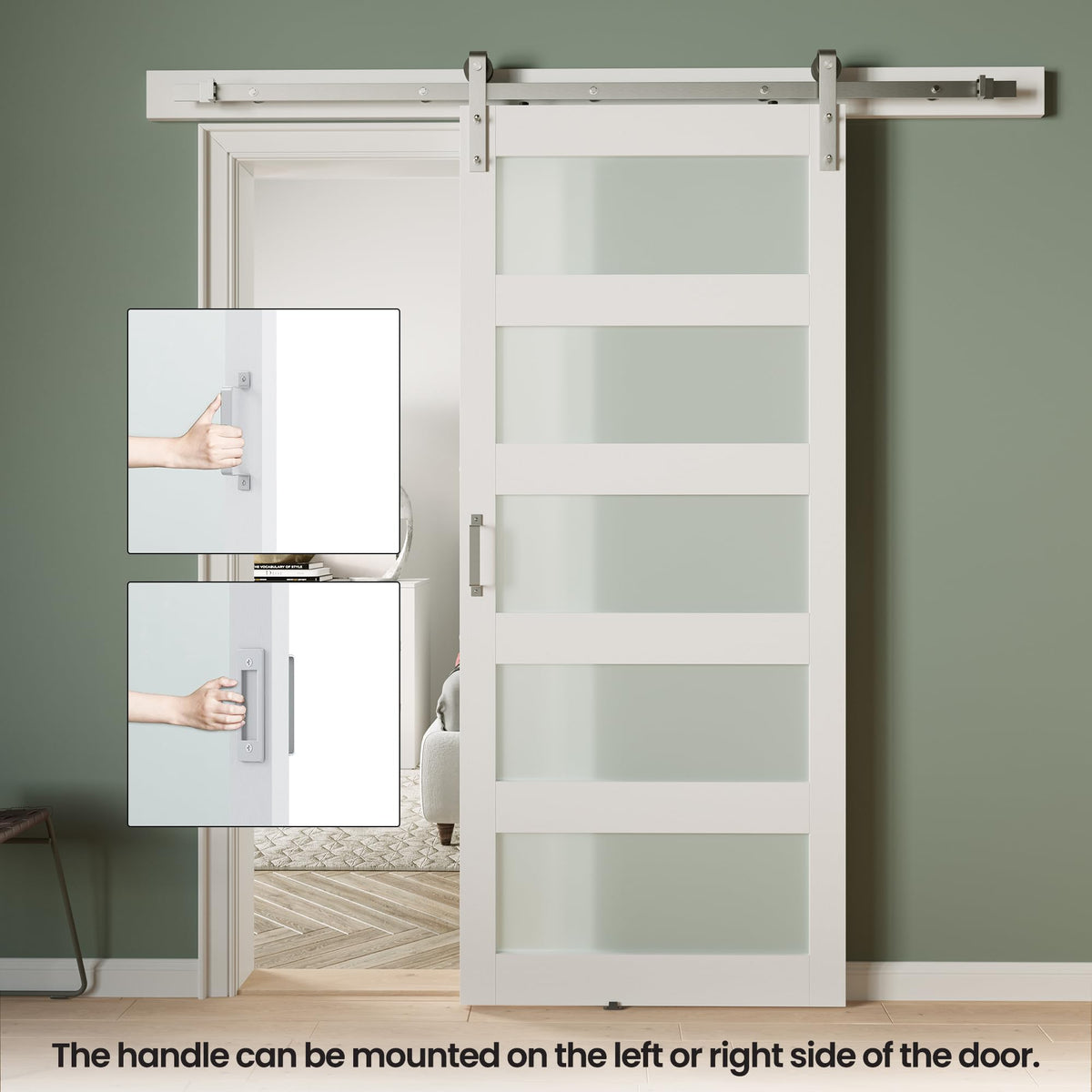COSHOMER 38in x 84in White Sliding Glass Barn Door with 5-Panel Frosted Glass