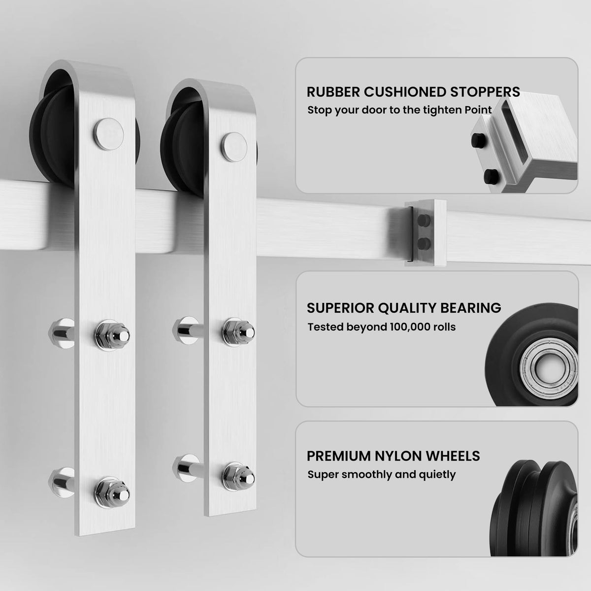 SMARTSTANDARD 36in x 80in Sliding Barn Door with Brushed Nickel Hardware 6.6FT Track Kit & Handle, Assembly is Required, DIY Unfinished Solid Spruce Wood Panelled Slab, K-Frame