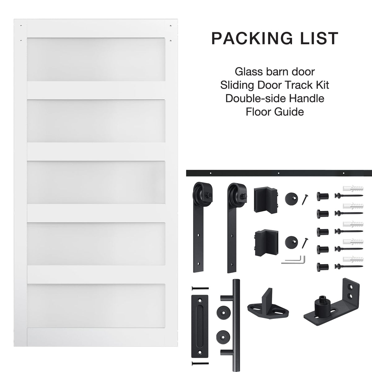 COSHOMER 40in x 84in 5-Panel Sliding Glass Barn Door with 7ft Hardware Kit