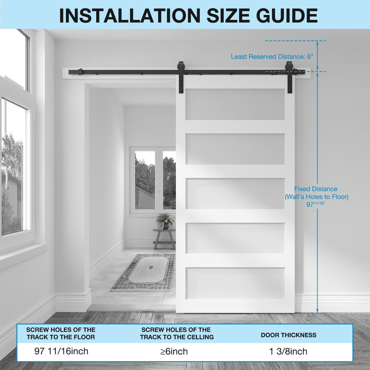 COSHOMER 42in x 96in 5-Panel Sliding Glass Barn Door with 7ft Hardware Kit