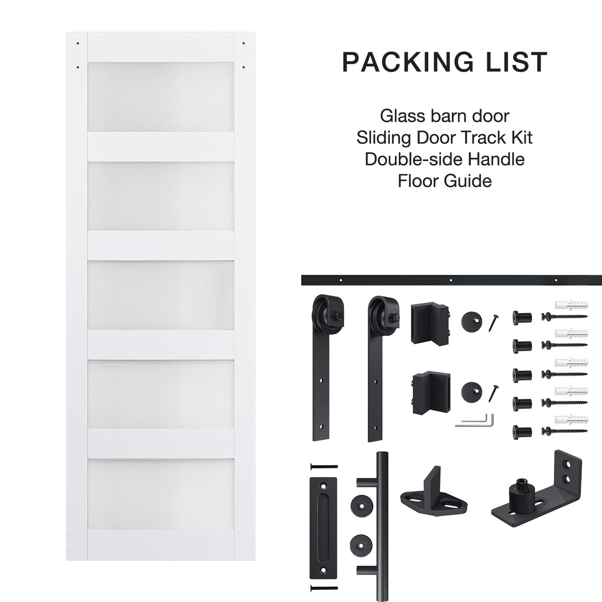 COSHOMER 30in x 84in 5-Panel Sliding Glass Barn Door with 5ft Hardware Kit