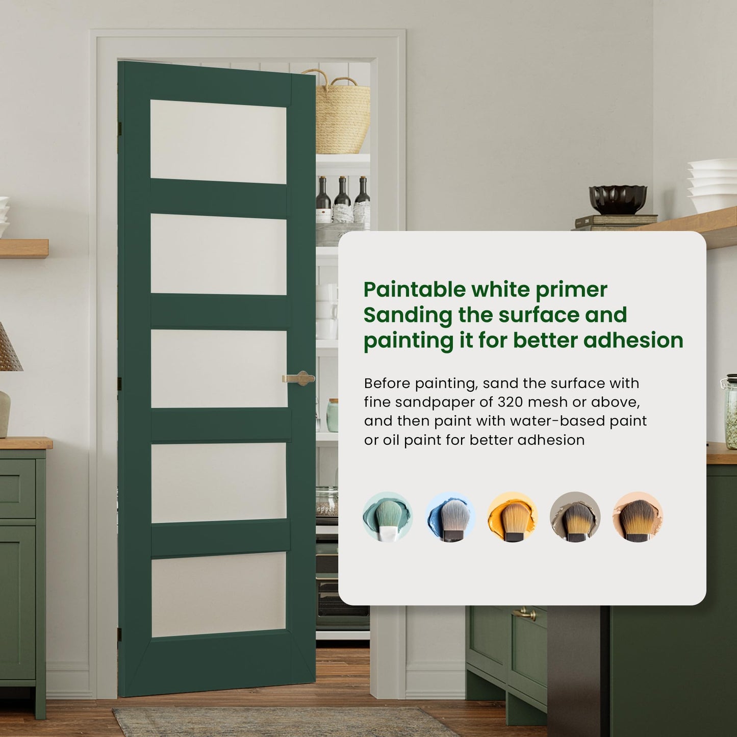 SMARTSTANDARD 24" x 80" Frosted Glass Pantry Door, Solid Core Slab Door