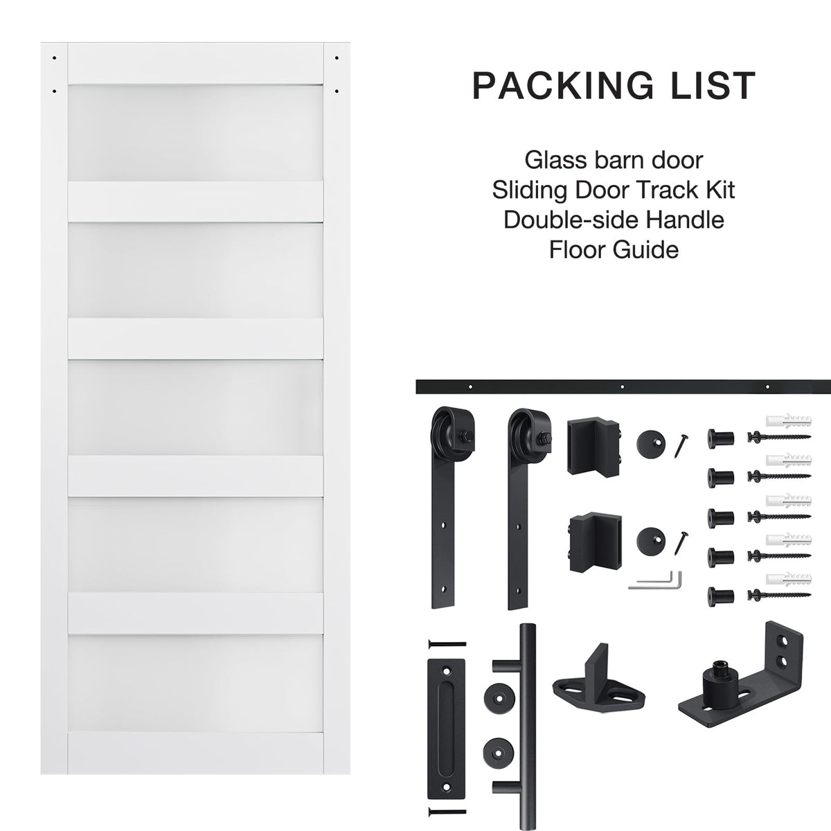 COSHOMER 36in x 96in 5-Panel Sliding Glass Barn Door with 6.6ft Hardware Kit