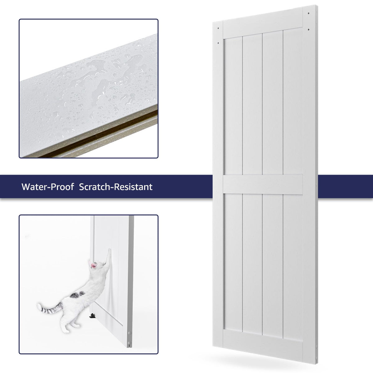 COSHOMER 30in x 96in White MDF Sliding Barn Door, Pre-Drilled Holes Easy Assembly