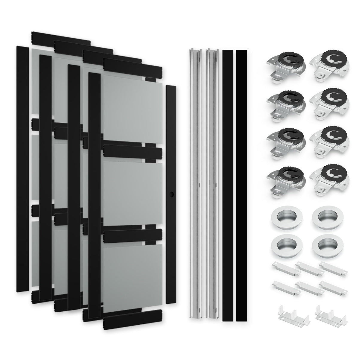 SMARTSTANDARD Black Sliding Closet Door 120x80in (Double 60in) with Frosted Glass 3-Lite