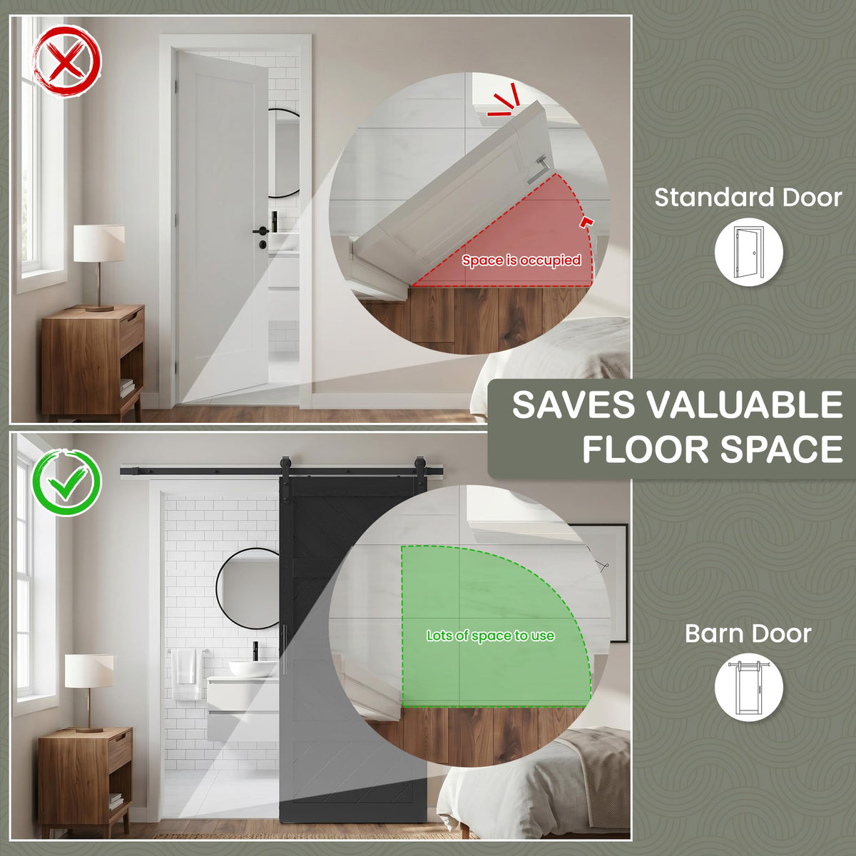 COSHOMER 30x84in Black Sliding Barn Door Hardware Kit, Modern Paneled Wave Design
