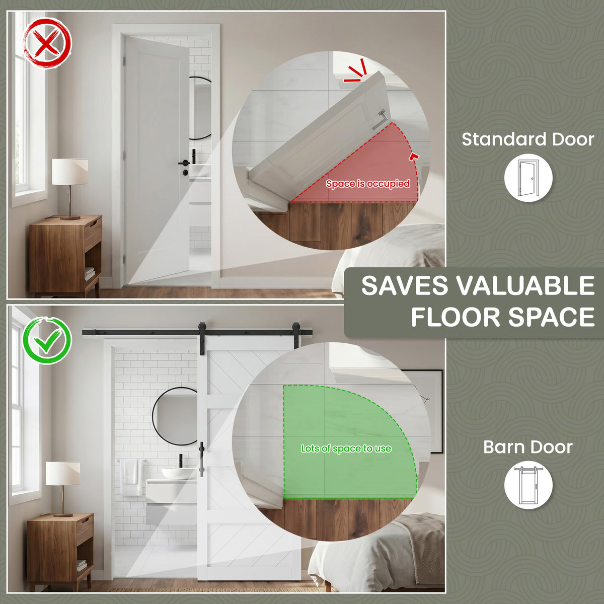 COSHOMER 42x84in White Sliding Barn Door Hardware Kit, Modern Paneled Wave Design