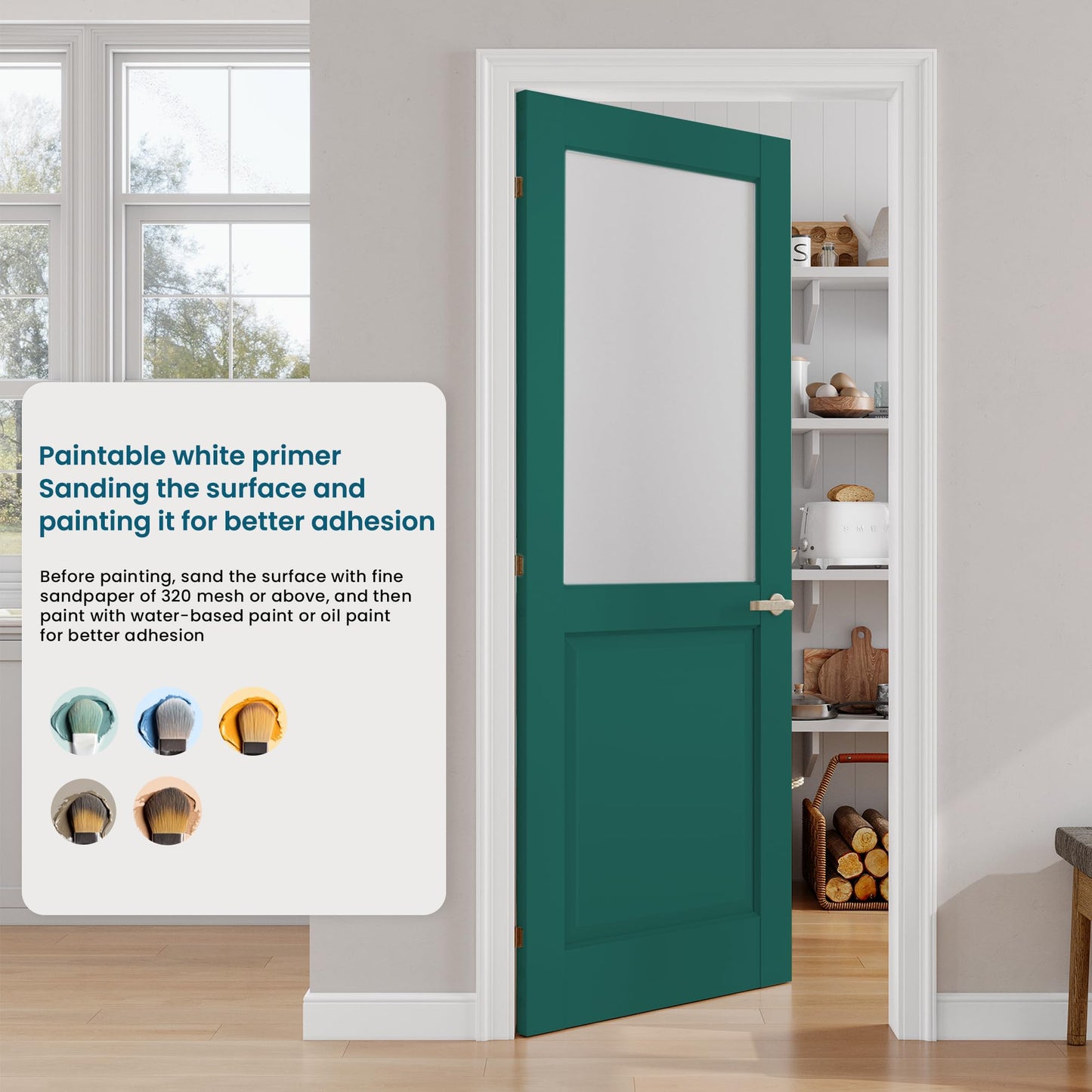 SMARTSTANDARD 30" x 80" Frosted Glass Interior Door Slab, Solid Core