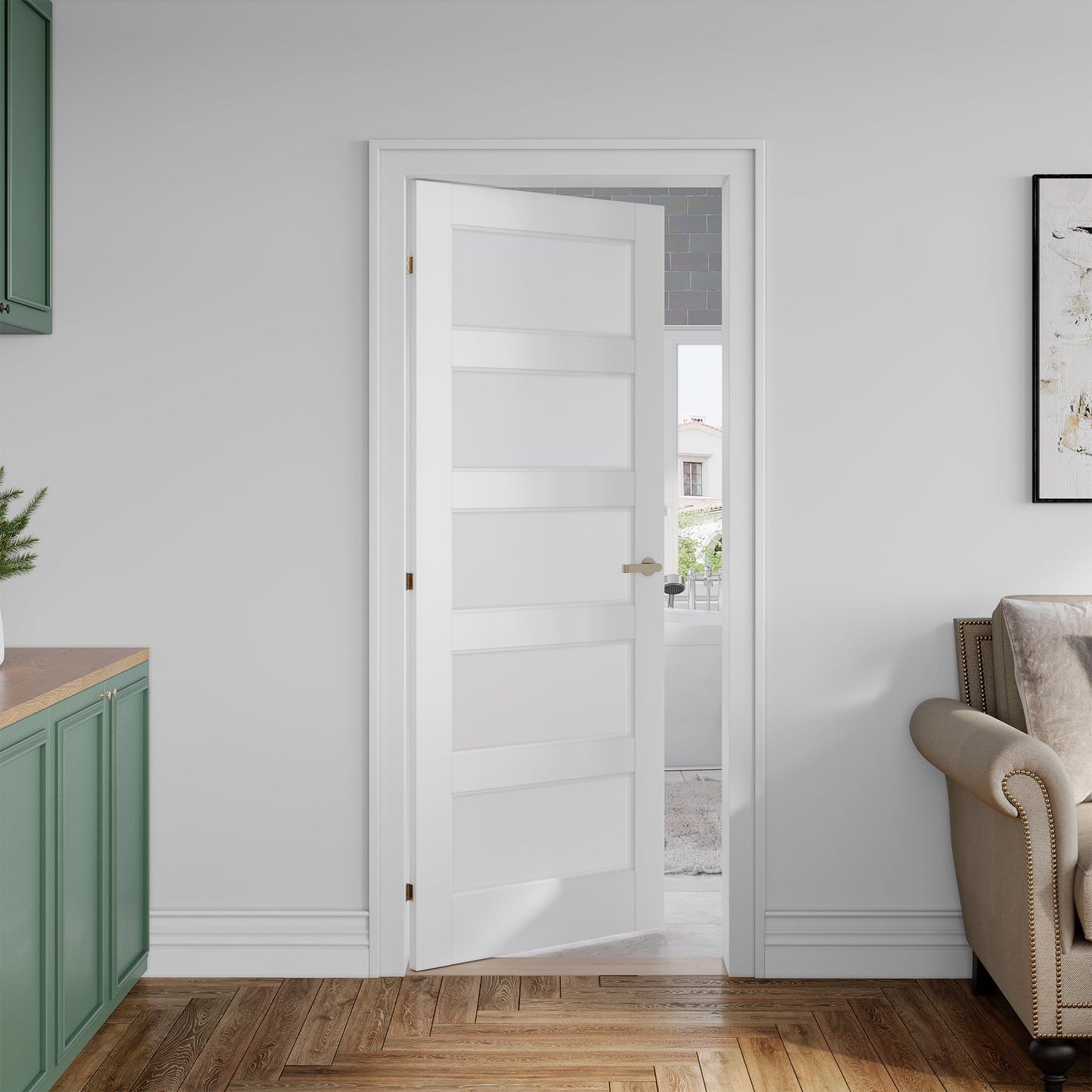 SMARTSTANDARD 32" x 80" Frosted Glass Pantry Door, Solid Core Slab Door
