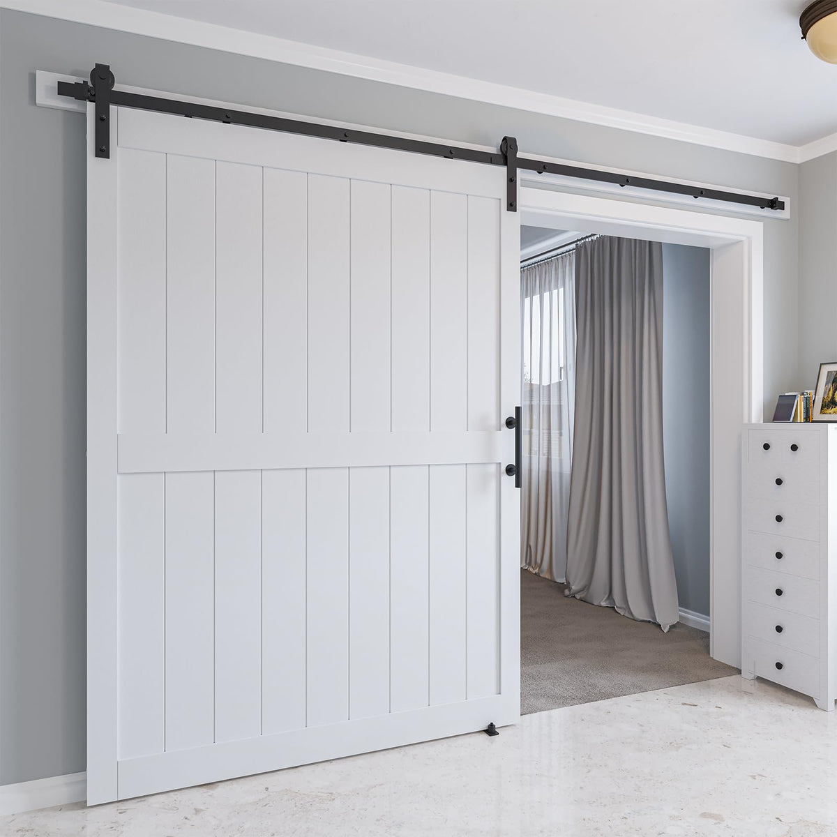 COSHOMER 60 x 84in MDF Sliding Barn Door with 10ft Barn Door Hardware Kit & Handle