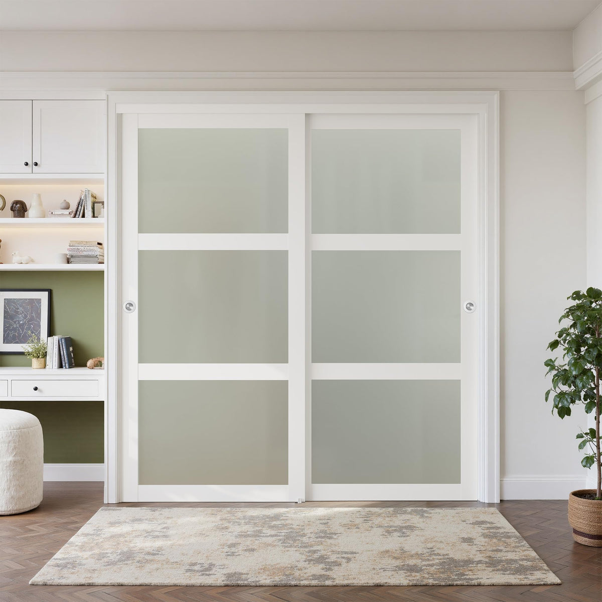 SMARTSTANDARD Sliding Closet Barn Door 60x80 Inch(Double 31")with 3-Lite Frosted Glass