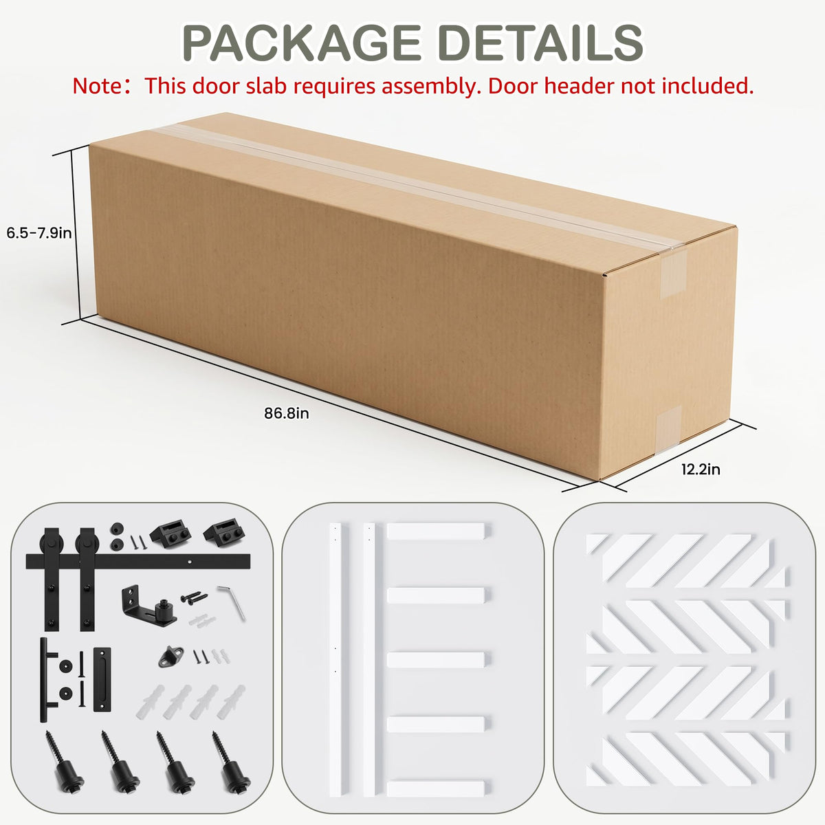 COSHOMER 42x84in White Sliding Barn Door Hardware Kit, Modern Paneled Wave Design