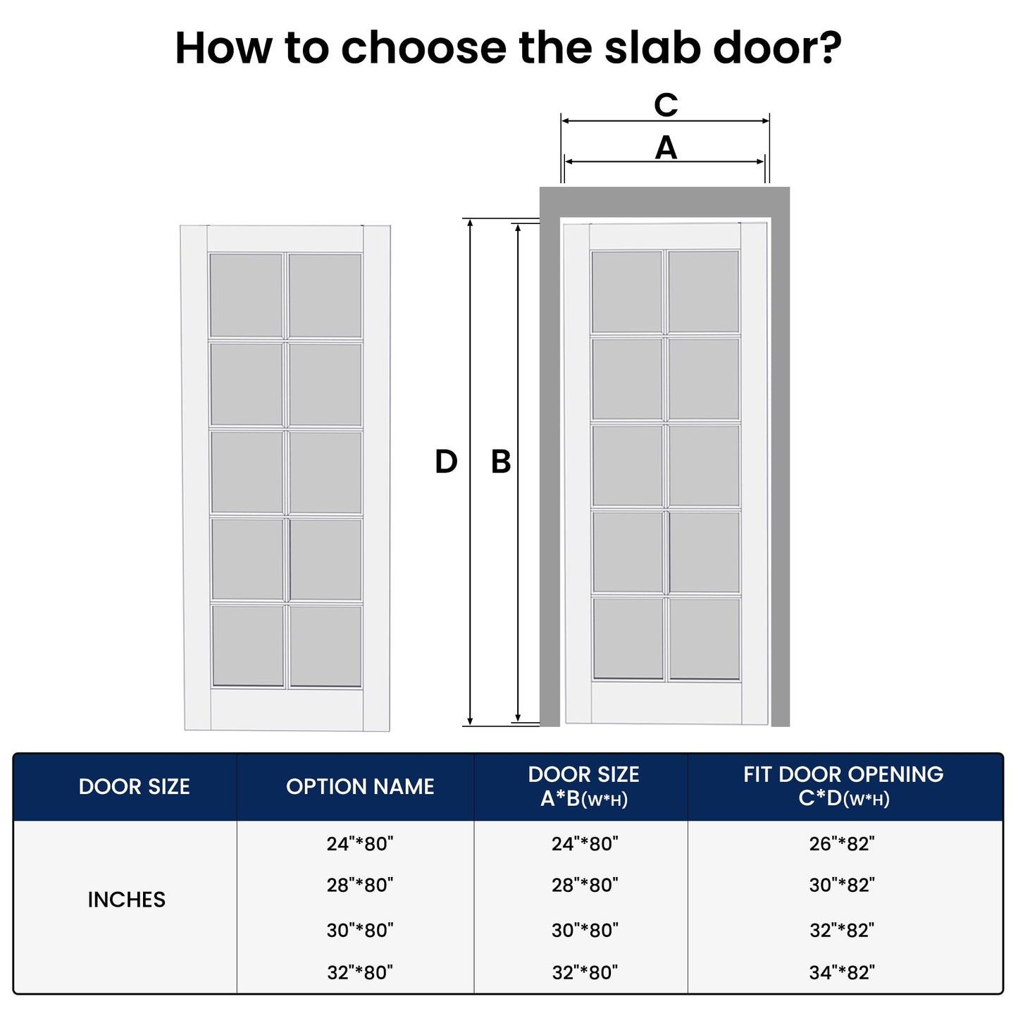 SMARTSTANDARD 30" x 80" Clear Glass French Interior Solid Core Door Slab