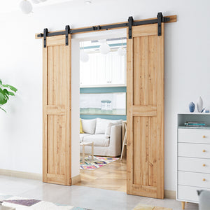 6.6ft Heavy Duty Double Door Sliding Barn Door Hardware Kit-Smoothly and Quietly-Easy to Install-Includes Step-by-Step Installation Instruction Fit 20" Wide Door Panel(J Shape Hanger)
