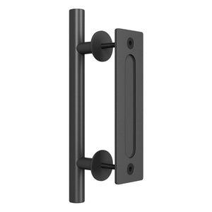 SMARTSTANDARD Heavy Duty 12" Pull and Flush Barn Door Handle Set, Large Rustic Two-Side Design, for Gates Garages Sheds Furniture, Black Powder Coated Finish, Round