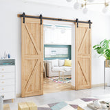 8ft Heavy Duty Double Door Sliding Barn Door Hardware Kit -Smoothly and Quietly -Simple and Easy to Install -Includes Step-by-Step Installation Instruction - Fit 24" Wide Door Panel (J Shape)