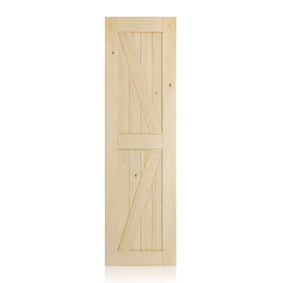 SMARTSTANDARD 24in x 84in Sliding Barn Wood Door Pre-Drilled Ready to Assemble, DIY Unfinished Solid Cypress Panelled Slab, Interior Single, Natural (K-Frame Panel)
