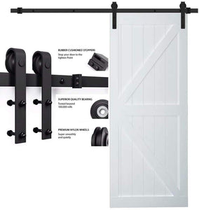 SMARTSTANDARD 5FT Heavy Duty Sturdy Sliding Barn Door Hardware Kit Single Track Rail, Super Smoothly and Quietly, Simple and Easy to Install Fit 30" Wide DoorPanel (J Shape Hanger)
