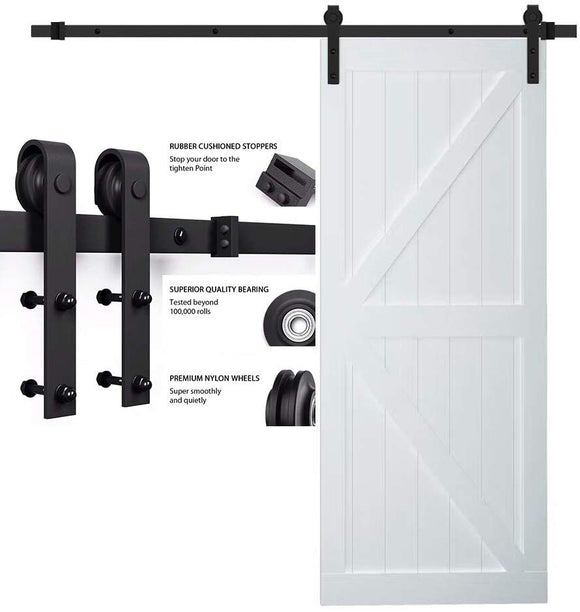 SMARTSTANDARD 5FT Heavy Duty Sturdy Sliding Barn Door Hardware Kit Single Track Rail, Super Smoothly and Quietly, Simple and Easy to Install Fit 30