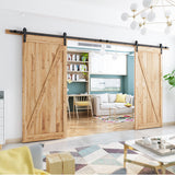 SMARTSTANDARD 13FT Double Gate Heavy Duty Sliding Barn Door Hardware Kit Two-Piece Track Rail, Black, Super Smoothly & Quietly, Simple & Easy to Install Fit 36"-40" Wide DoorPanel (J Shape Hangers)