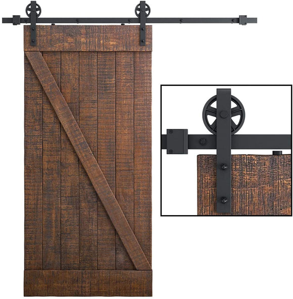 SMARTSTANDARD 6.6 FT Heavy Duty Sliding Barn Door Hardware Kit, Single Rail, Black, Super Smoothly and Quietly, Simple and Easy to Install, Fit 36