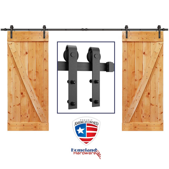 SMARTSTANDARD 12ft Heavy Duty Double Door Sliding Barn Door Hardware Kit - Smoothly and Quietly -Easy to install -Includes Step-By-Step Installation Instruction Fit 36
