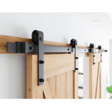 8ft Heavy Duty Double Door Sliding Barn Door Hardware Kit -Smoothly and Quietly -Simple and Easy to Install -Includes Step-by-Step Installation Instruction - Fit 24" Wide Door Panel (J Shape)