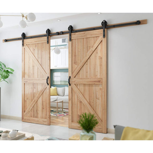 SMARTSTANDARD 6.6 FT Heavy Duty Sliding Barn Door Hardware Kit, Single Rail, Black, Super Smoothly and Quietly, Simple and Easy to Install, Fit 36