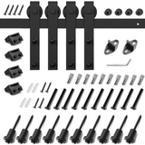 SMARTSTANDARD 12ft Heavy Duty Double Door Sliding Barn Door Hardware Kit - Smoothly and Quietly -Easy to install -Includes Step-By-Step Installation Instruction Fit 36" Wide Door Panel(J Shape Hanger)