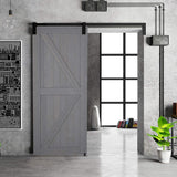 SmartStandard 7' H x 3' W Sturdy Sliding Barn Door, Unfinished Solid Spruce Wood Frame with Pre-Drilled Holes, Grey