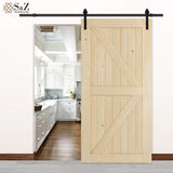 SmartStandard 42in x 84in Sliding Barn Wood Door Pre-Drilled Ready to Assemble, DIY Unfinished Solid Cypress Wood Panelled Slab, Interior Single Door Only, Natural, K-Frame (Fit 8FT Rail)