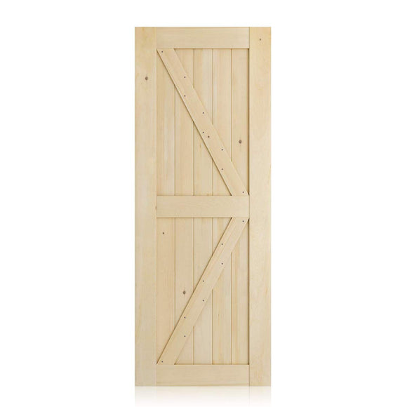 SMARTSTANDARD 32in x 84in Sliding Barn Wood Door Pre-Drilled Ready to Assemble, DIY Unfinished Solid Cypress Panelled Slab, Interior Single, Natural (K-Frame Panel)