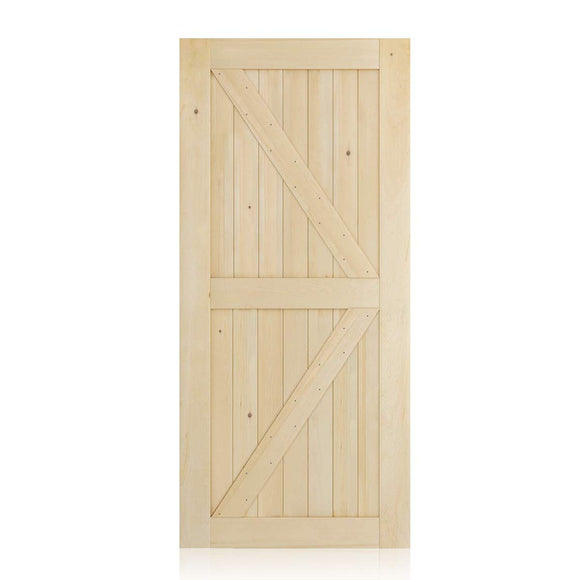 SMARTSTANDARD 38in x 84in Sliding Barn Wood Door Pre-Drilled Ready to Assemble, DIY Unfinished Solid Cypress Panelled Slab, Interior Single, Natural (K-Frame Panel)